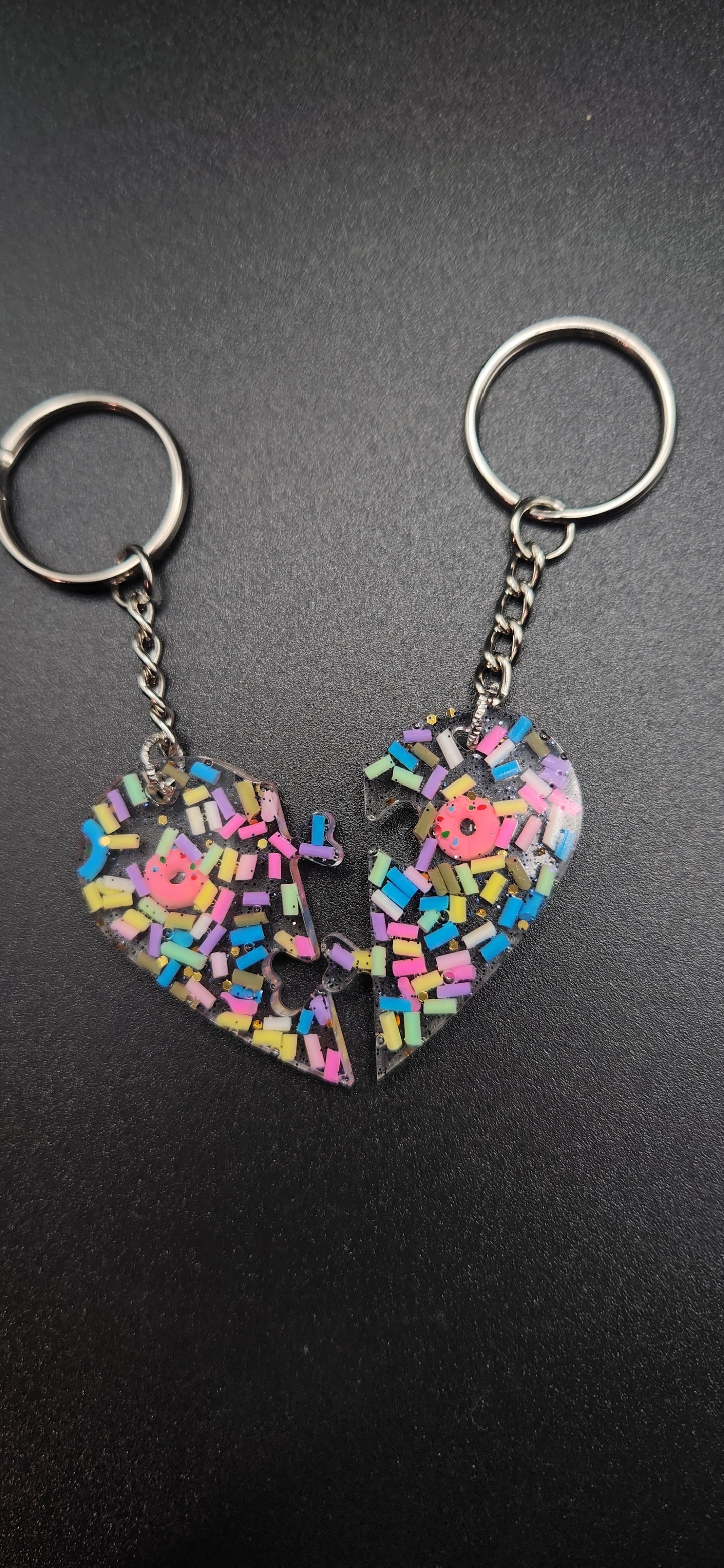 donut and sprinkles heart keychains