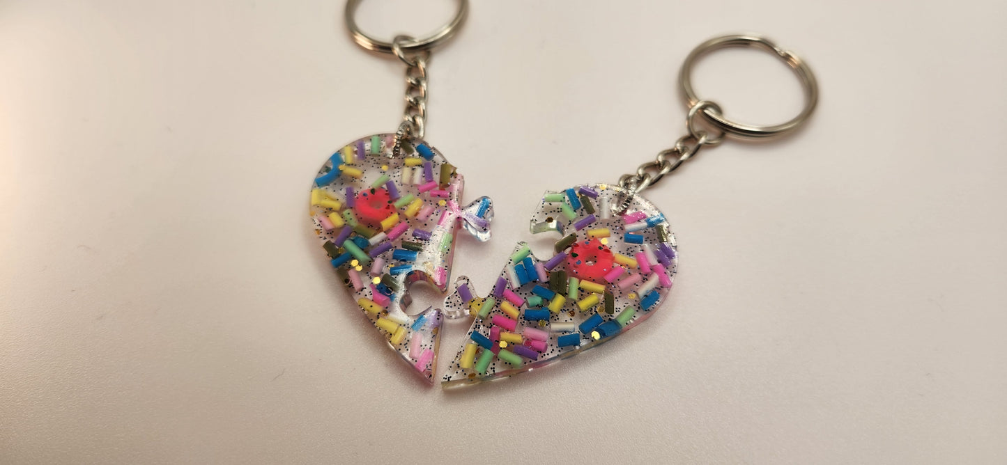 donut and sprinkles heart keychains